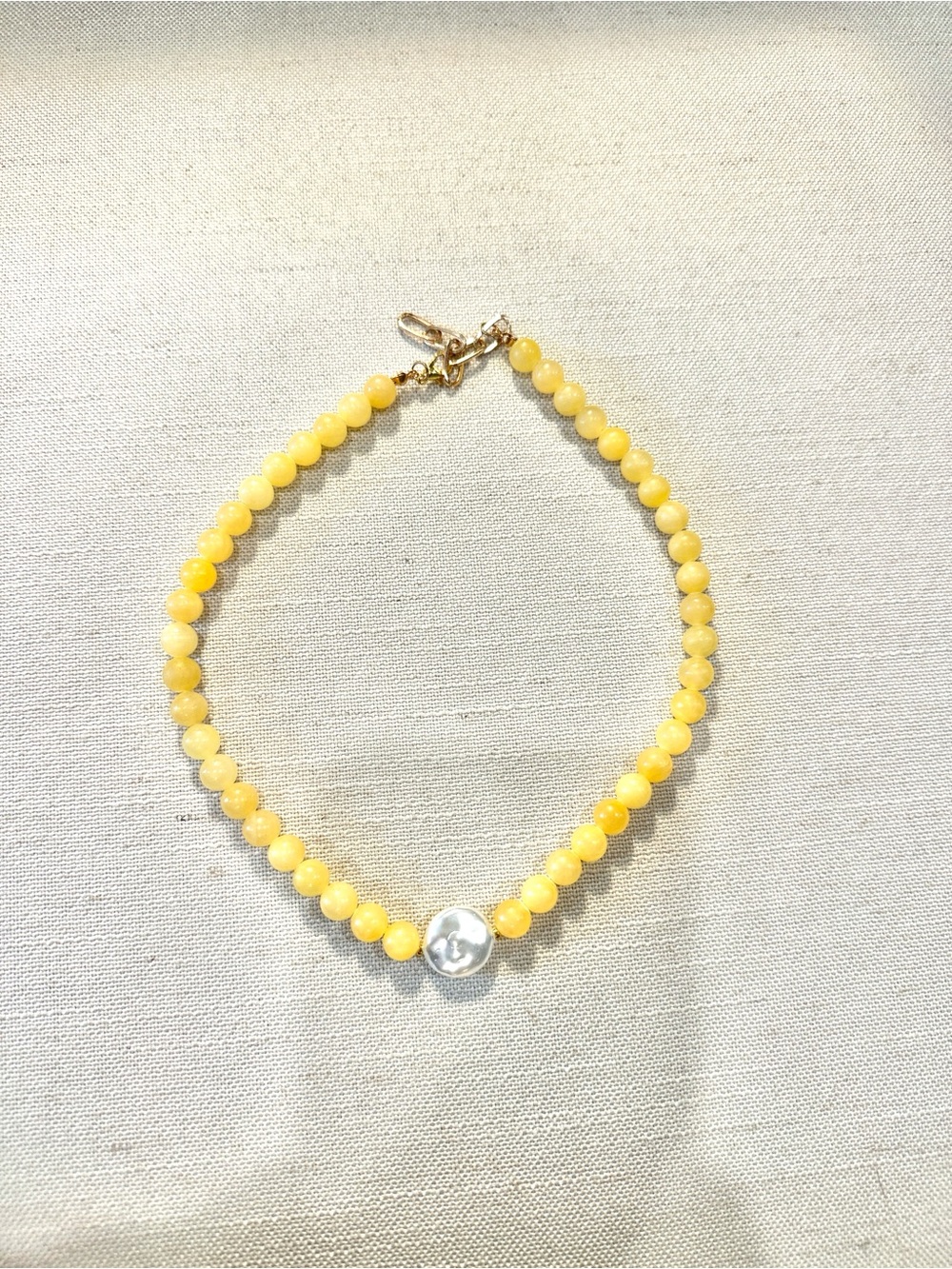 Yellow Beaded Necklace with Pearl Accent